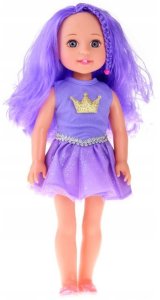 Lalka W Sukience z Koroną Długie Włosy Fioletowa Szczotka 38cm LEAN Toys 3