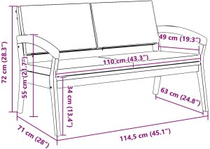 vidaXL Ławka ogrodowa Antracytowa Lite drewno akacjowe 115 x 70 x 72 cm 9