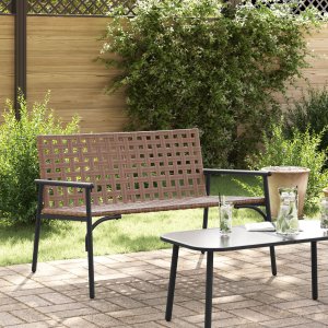 vidaXL Rattanowa ławka ogrodowa Brązowa Metalowa 110.5 x 79 x 75.5 cm 1