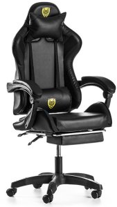 FOTEL GAMINGOWY Z PODNÓŻKIEM CZARNY KUBEŁKOWY BIUROWY OBROTOWY REGULOWANY NOWOCZESNY DLA GRACZA DZIECI MŁODZIEŻY 2