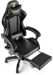 FOTEL GAMINGOWY Z PODNÓŻKIEM CZARNY KUBEŁKOWY BIUROWY OBROTOWY REGULOWANY NOWOCZESNY DLA GRACZA DZIECI MŁODZIEŻY 4