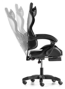 FOTEL GAMINGOWY Z PODNÓŻKIEM CZARNY KUBEŁKOWY BIUROWY OBROTOWY REGULOWANY NOWOCZESNY DLA GRACZA DZIECI MŁODZIEŻY 5