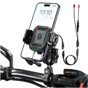 Uchwyt Motocyklowy na kierownicę KEWIG M33-A1 na telefon z ładowarką Qi 15W + PD 30W USB-C z systemem przeciwwstrząsowym na motor quada skuter Czarny 1