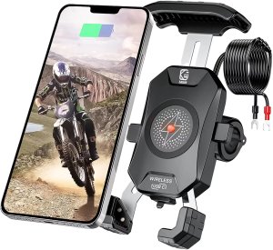 Uchwyt Motocyklowy na kierownicę KEWIG M14-A1 na telefon z ładowarką Qi + PD USB-C z systemem przeciwwstrząsowym na motor quada skuter Czarny 1