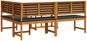 vidaXL Zestaw narożny Zestaw 3 Brązowy i Antracytowy Lite drewno akacjowe 5