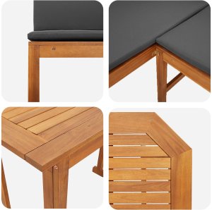 vidaXL Zestaw narożny Zestaw 3 Brązowy i Antracytowy Lite drewno akacjowe 6