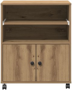 Stojak na drukarkę vidaXL z kółkami szary Sonoma 60x48x74 cm Dąb rzemieślniczy 3