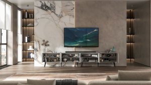 Szafka RTV Glamour pod Telewizor Biały Mat Loft Industrialna 300 cm RTV Nogi Metalowe 4