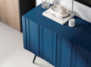 Szafka RTV Glamour Komoda RTV Granatowy MAT 300 cm Loft Ryflowana Nogi czarne metalowe 5