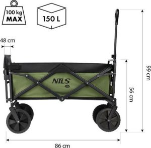 Nils Extreme Wózek turystyczny transportowy plażowy do 100kg zielony Nils camp NC2602 150L 7