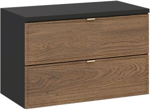 Szafka pod umywalkę nablatową TALIA CASELLA 2S 80cm dąb casella/czarny mat z blatem COMAD 1