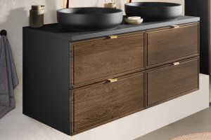 Comad Szafka pod umywalkę nablatową TALIA CASELLA 2S 60cm dąb casella/czarny mat z blatem COMAD 9
