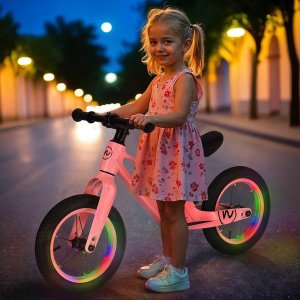 Rowerek biegowy dziecięcy Nils Fun RB901 pompowane koła led 12'' różowy 90x50x41cm 2