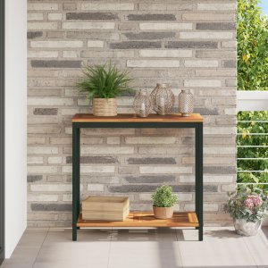 Stoliki na zewnątrz vidaXL Naturalne i czarne Drewno lite 80 x 35 x 75 cm 1