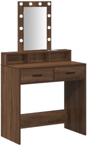 vidaXL Toaletka Brązowy dąb Lite drewno dębowe 79 x 41 x 140 cm Lustro 2