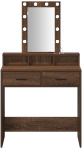 vidaXL Toaletka Brązowy dąb Lite drewno dębowe 79 x 41 x 140 cm Lustro 5