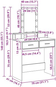 vidaXL Toaletka Biała Drewno inżynieryjne 79 x 41 x 140 cm Toaletka 10