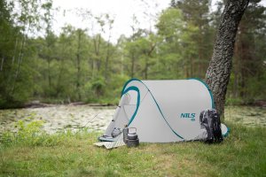 Namiot kempingowy turystyczny samorozkładający Nils camp NC3743 szaro-turkusowy 220x120x95cm 15