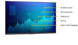 Prestigio Solutions Multiboard PSMB000L655 Light Series, 65'' UHD 4k, Android 13, Dual Wi-Fi, 40TP, touch pen 1