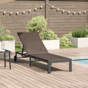 vidaXL Leżaki Brązowy Rattan 200 x 54 x 27,5 cm Regulowane podłokietniki 1