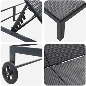 vidaXL Leżak Czarny Wiklina 200 x 109 x 27,5 cm Składany 8