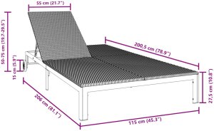 vidaXL Leżak Czarny Wiklina 200 x 109 x 27,5 cm Składany 10