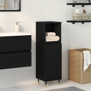 vidaXL Szafka Łazienkowa Czarny dąb Lite drewno 30 x 30 x 100 cm 1