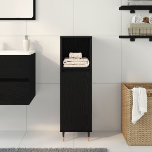 vidaXL Szafka Łazienkowa Czarny dąb Lite drewno 30 x 30 x 100 cm 4