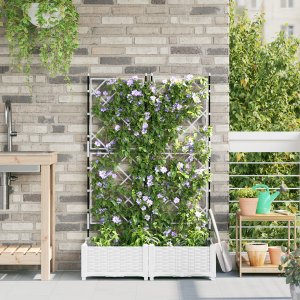vidaXL Donice Ogrodowe Biała Plastikowa 80 x 40 x 125.5 cm Donice 1