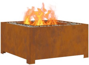 Palenisko ogrodowe vidaXL Kominek Ogrodowy Brązowy Stal zwietrzała 80 x 80 x 40 cm Trwały 3