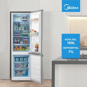 Midea Refrigerator | MERB276FGE02A | Energy efficiency class E | Free standing | Combi | Height 180 cm | No Frost system | Fridge net capacity 199 L | Freezer net capacity 71 L | 41 dB | Stainless steel 6