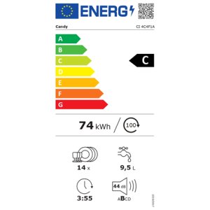 Candy Dishwasher | CI 4C4F1A | Built-in | Width 60 cm | Number of place settings 14 | Number of programs 8 | Energy efficiency class C | Display 1