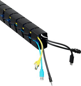 Organizer kabli, G�sia szyja z magnetycznym mocowaniem, czarno-niebieski, 1285mm, do sto��w z regulacj� wysoko�ci, Powerton 6