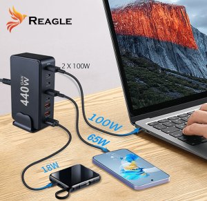 SZYBKA ŁADOWARKA 8 w 1 GaN III 440W PD 5x USB C 3x QC 3.0 DO LAPTOPA IPHONE 2