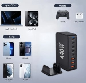 SZYBKA ŁADOWARKA 8 w 1 GaN III 440W PD 5x USB C 3x QC 3.0 DO LAPTOPA IPHONE 6