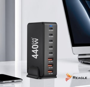 SZYBKA ŁADOWARKA 8 w 1 GaN III 440W PD 5x USB C 3x QC 3.0 DO LAPTOPA IPHONE 9