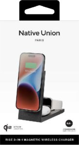 Native Union Rise 3-in-1 INT Qi2 Wireless Charger - bezprzewodowa ładowarka Qi2 15W do trzech urządzeń kompatybilna z MagSafe, adapter oraz wtyczki EU i UK w zestawie (black) 3