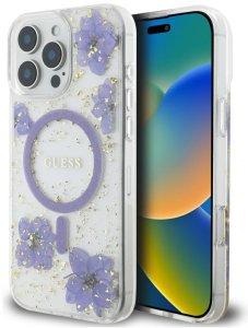 Etui Guess Resin Flowers MagSafe do      iPhone 16 Pro Max fioletowy 1