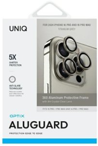 UNIQ Optix Aluminium Camera Lens Protector iPhone 16 Pro 6.3" / 16 Pro Max 6.9" titanium grey szkło na obiektyw aparatu z aplikatorem 2