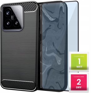 Etui do Xiaomi 15 (Czarne, Pancerne, Karbon, Case, Pokrowiec)   SZKŁO 9H 5D 1