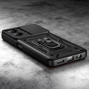 ETUI PANCERNE DO XIAOMI REDMI NOTE 13 CZARNE ARMOR HOLDER RING   SZKŁO 9H 3