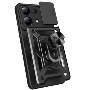 ETUI PANCERNE DO XIAOMI REDMI NOTE 13 CZARNE ARMOR HOLDER RING   SZKŁO 9H 5