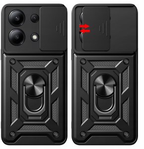 ETUI PANCERNE DO XIAOMI REDMI NOTE 13 CZARNE ARMOR HOLDER RING   SZKŁO 9H 6