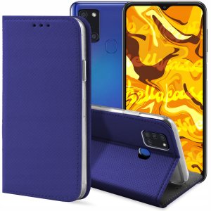 ETUI Z KLAPKĄ DO SAMSUNG GALAXY A21S GRANATOWE ZAMYKANE MAGNETYCZNE KABURA 1