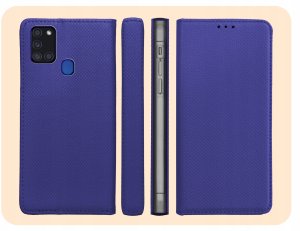ETUI Z KLAPKĄ DO SAMSUNG GALAXY A21S GRANATOWE ZAMYKANE MAGNETYCZNE KABURA 6