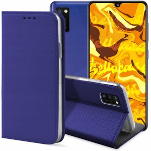 ETUI Z KLAPKĄ DO SAMSUNG GALAXY A41 GRANATOWE ZAMYKANE MAGNETYCZNE KABURA 1
