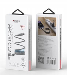 yesido Magnet. Kabel CA172L 27W C/iP 1m 3A, GRAY / SZARY 2
