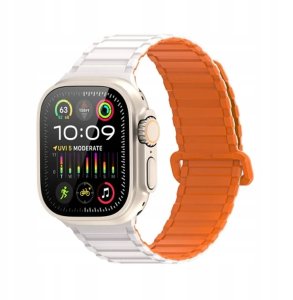 DUX DUCIS pasek KJ silikonowy do Apple Watch 42 / 44 / 45 / 49 mm srebrno pomarańczowy 2
