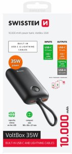 Swissten Voltbox 35W Power Bank 10000 mAh with Built-In Cables USB-C and Lightning 2