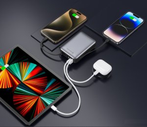 Swissten Power Bank 20000 mAh with Built-In Cables USB-C and Lightning 5